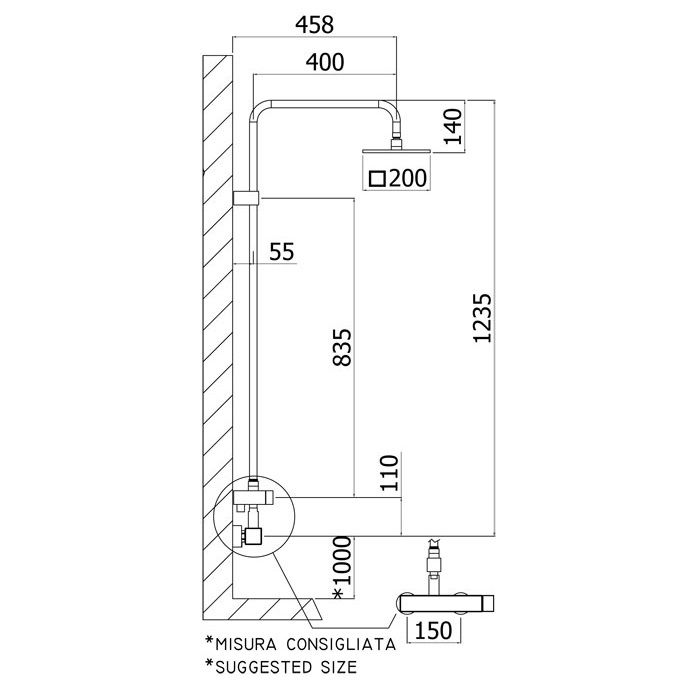 чертеж Душевая система Paffoni Level Plus ZCOL 607 CR