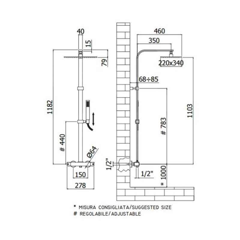 чертеж Душевая система Paffoni City ZCOL 665 CR