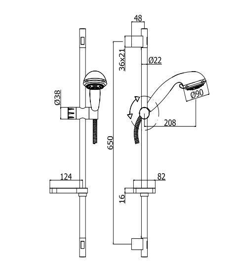 креслення Душовий гарнітур Paffoni Queen ZSAL 121 CR