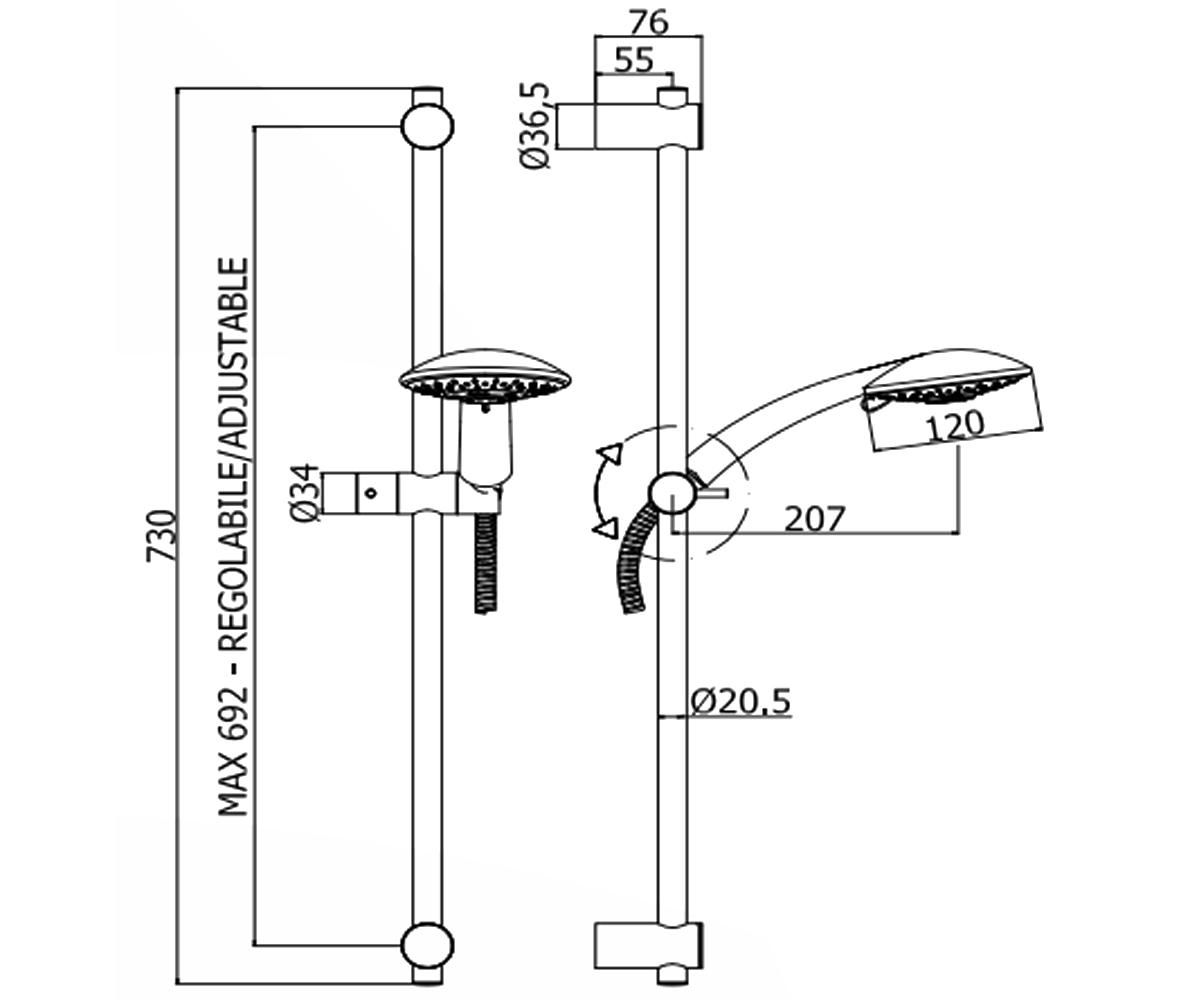 креслення Душовий гарнітур Paffoni Prestige ZSAL 118 CR