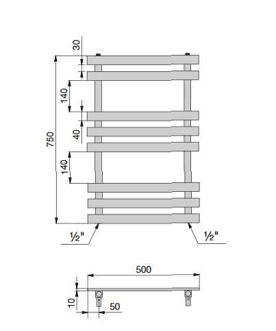 техническая схема Полотенцесушитель Zehnder Truva TRV-075-050