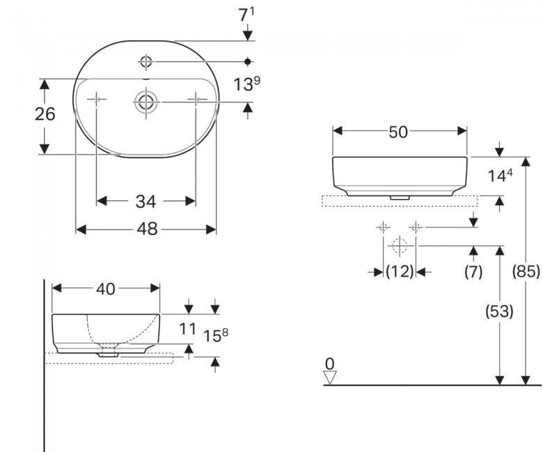 креслення Раковина накладна Geberit VariForm 500.775.01.2
