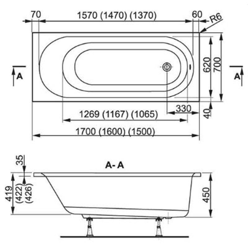 креслення Ванна акрилова Vagnerplast Kasandra VPBA157KAS2X-01