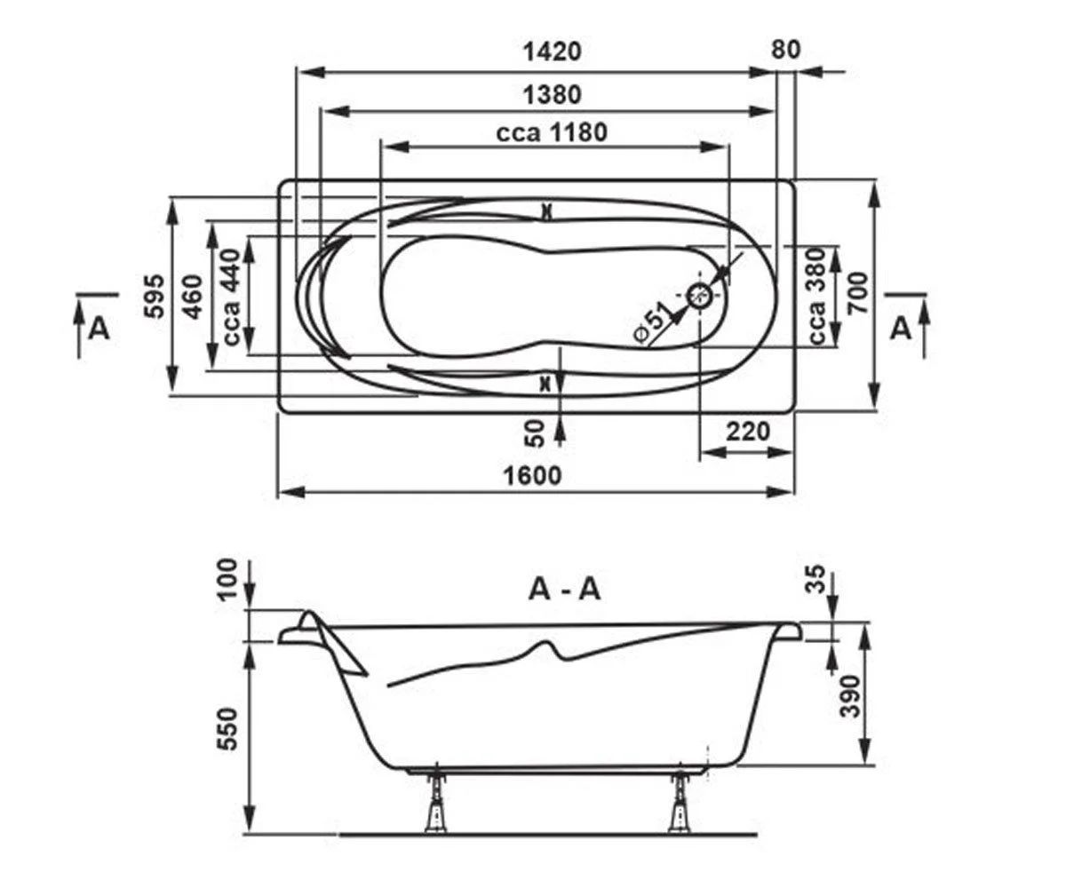 креслення Ванна акрилова VagnerPlast Kleopatra VPBA167KLE2X-04