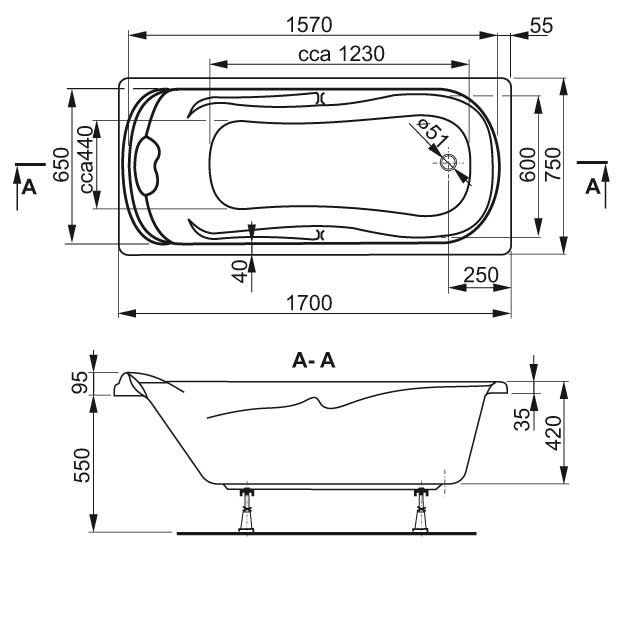 креслення Ванна акрилова VagnerPlast Charitka VPBA170CHA2X-04
