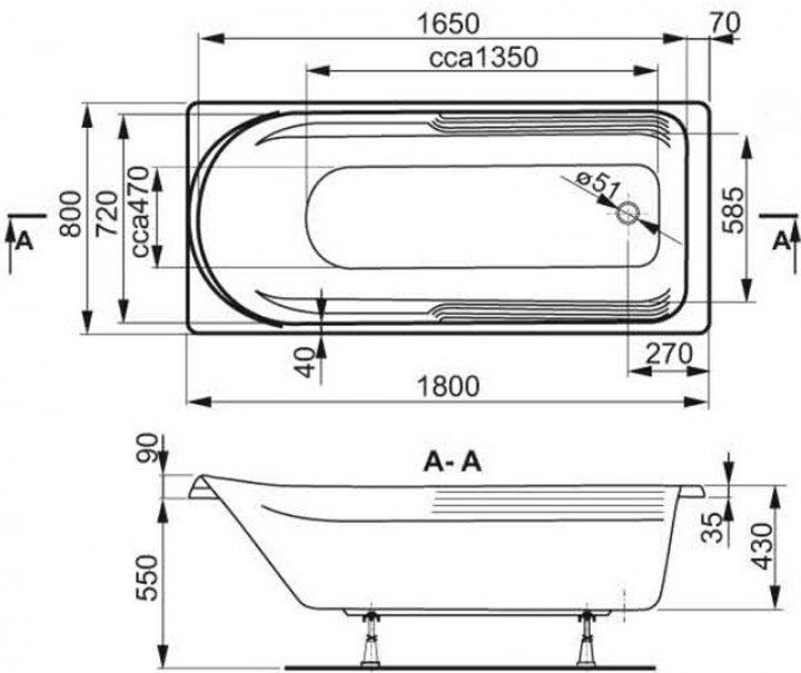 креслення Ванна акрилова VagnerPlast Hera VPBA180HER2X-01