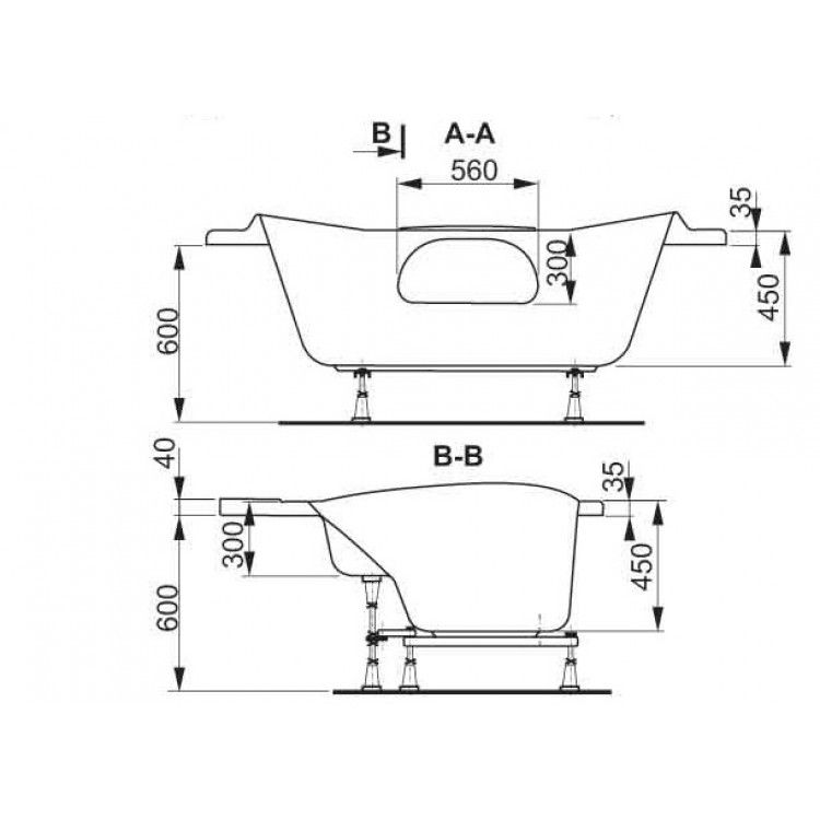 технічна схема Кутова акрилова ванна VagnerPlast Athena VPBA150ATH3E-01