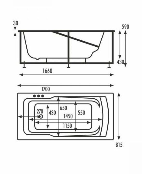 креслення Акрилова ванна VagnerPlast Max Ultra VPBA178ULM2X-04