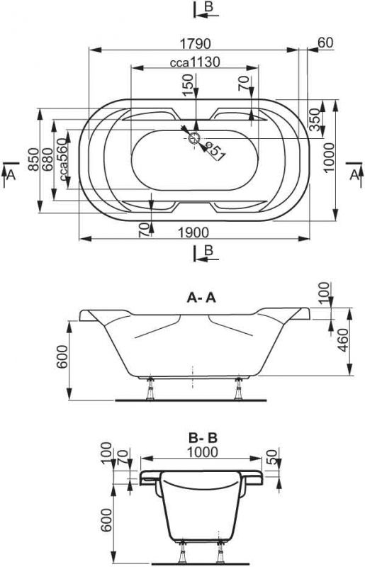 креслення Акрилова ванна VagnerPlast Gaia VPBA191GAI7X-01