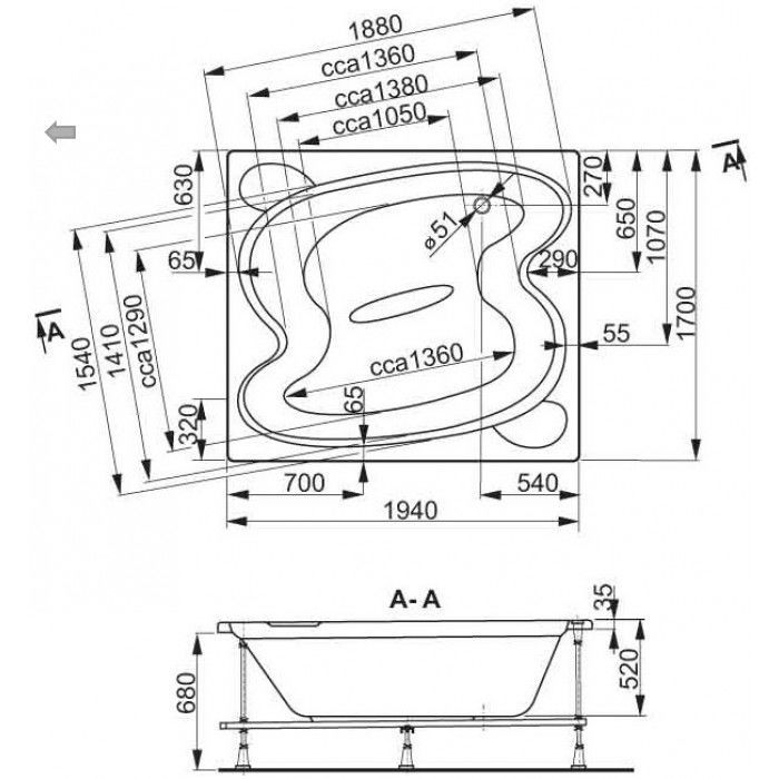 креслення Ванна акрилова VagnerPlast Helios VPBA197HEL2X-04