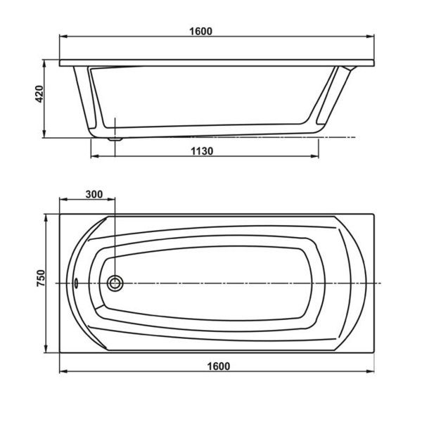 креслення Ванна акрилова VagnerPlast Ebony VPBA160EBO2X-04