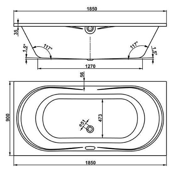 чертеж Ванна акриловая VagnerPlast Briana VPBA185BRI2X-04