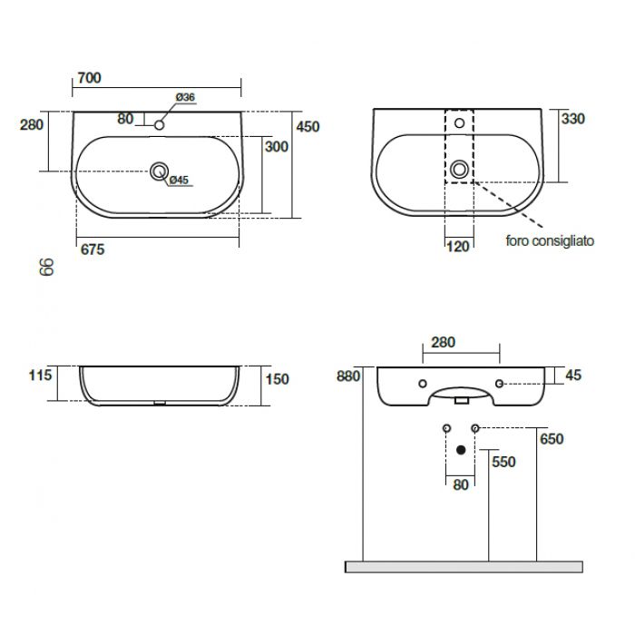 креслення Раковина Kerasan Nolita 5342 01