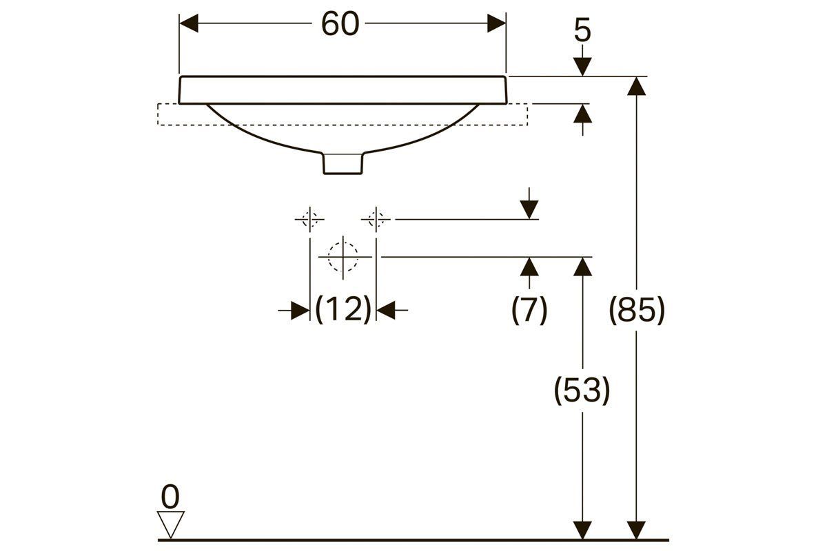 технічна схема Вбудована раковина Geberit VariForm 500.735.01.2