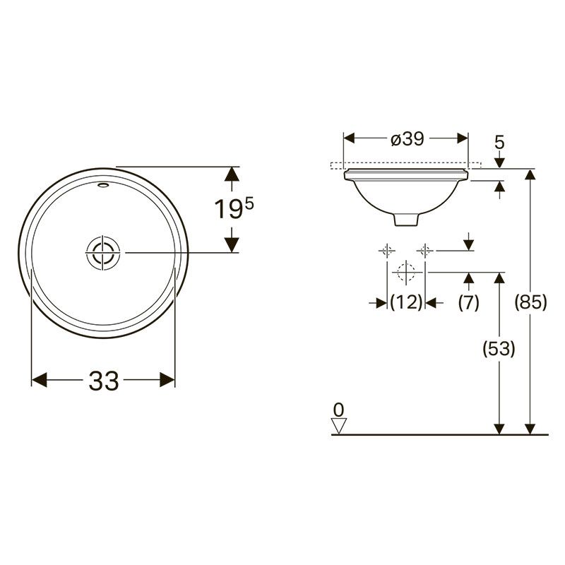 креслення Вбудована раковина Geberit VariForm 500.745.01.2