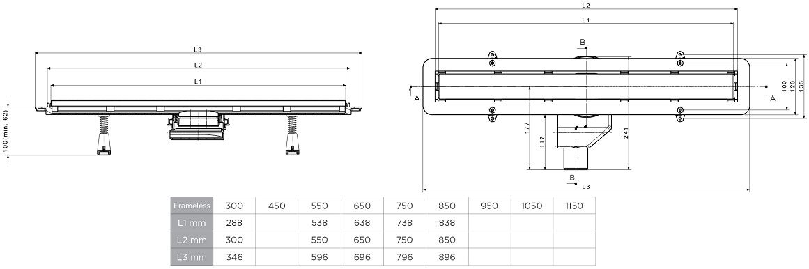 чертеж Душевой канал Pestan Confluo Frameless 85 см 13701215