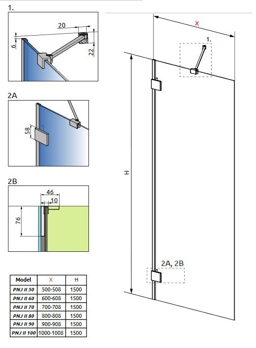 креслення Шторка для ванни Radaway Essenza Pro Black PNJ II 10101050-54-01