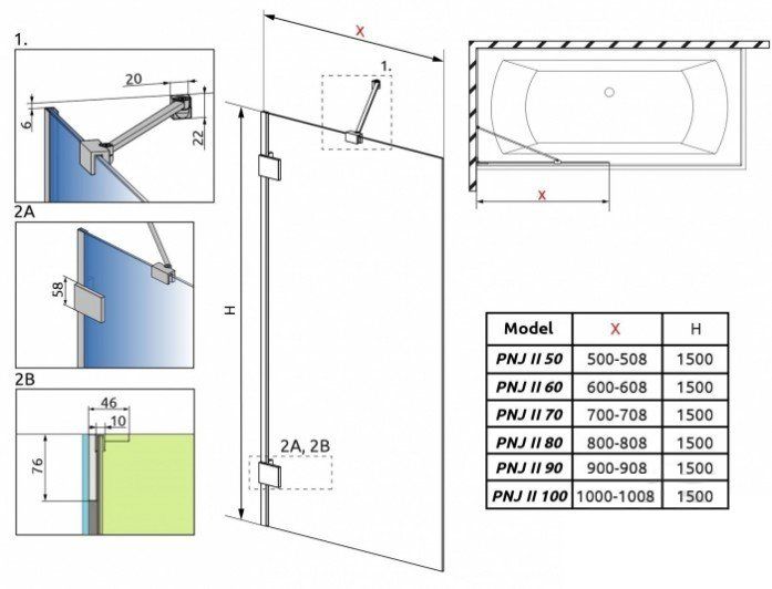креслення Шторка для ванни Radaway Essenza Pro PNJ II 10101050-01-01
