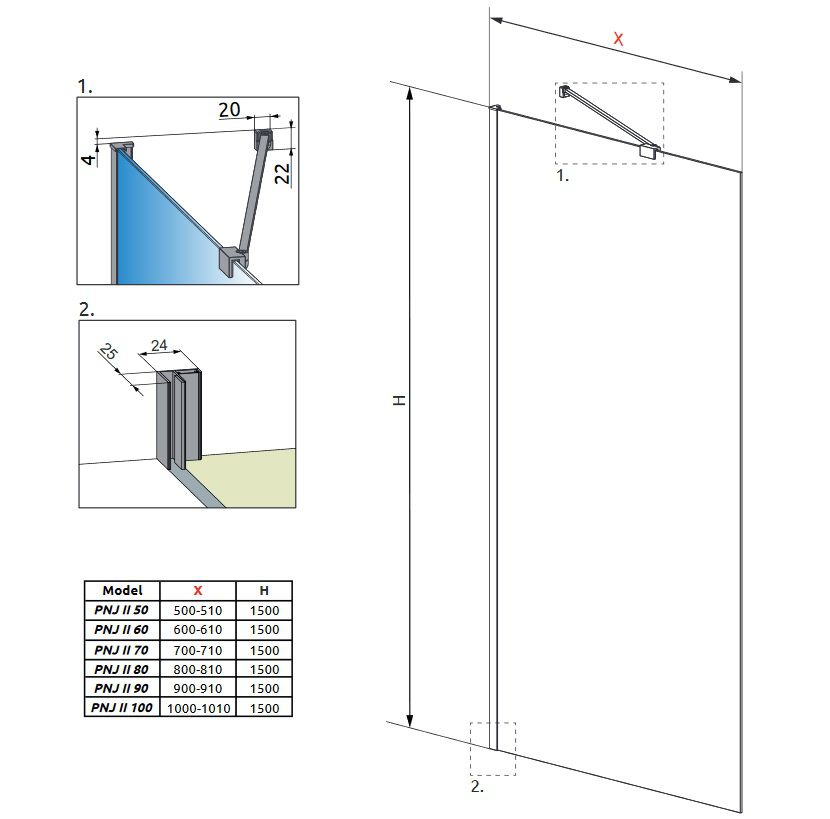 креслення Шторка для ванни Radaway Idea Black PNJ II 10001050-54-01