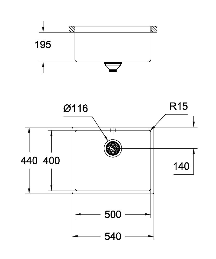 креслення Кухонна мийка Grohe K700 31574AL0