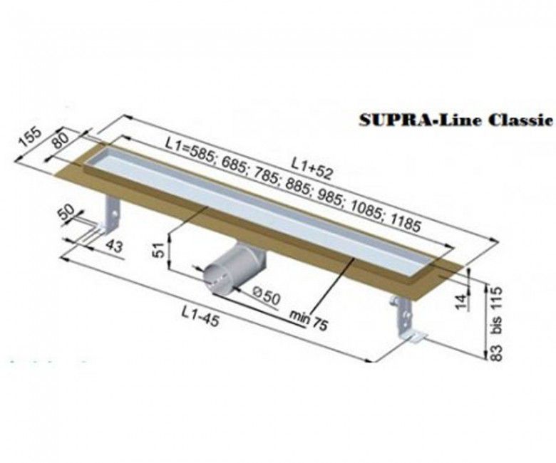 креслення Душовий канал Inox Style Supra-Line Classic 
