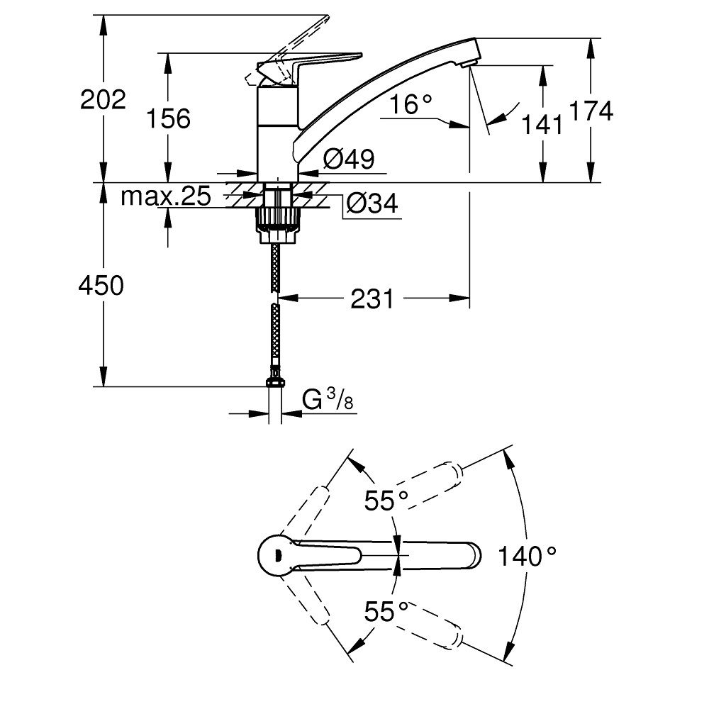 креслення Кухонний змішувач Grohe BauEco 31680000