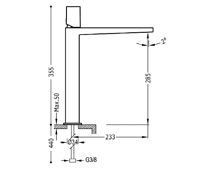 креслення Високий змішувач для раковини Tres Project 21180302