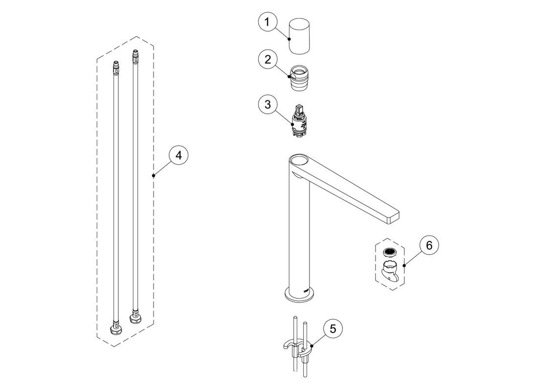 технічна схема Високий змішувач для раковини Tres Project 21180302