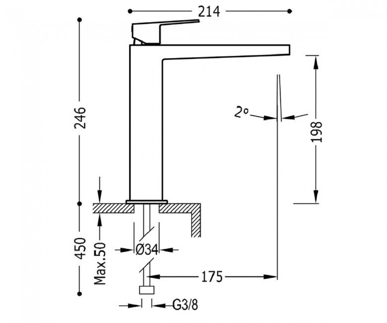 креслення Високий змішувач для раковини Tres Project 21120301