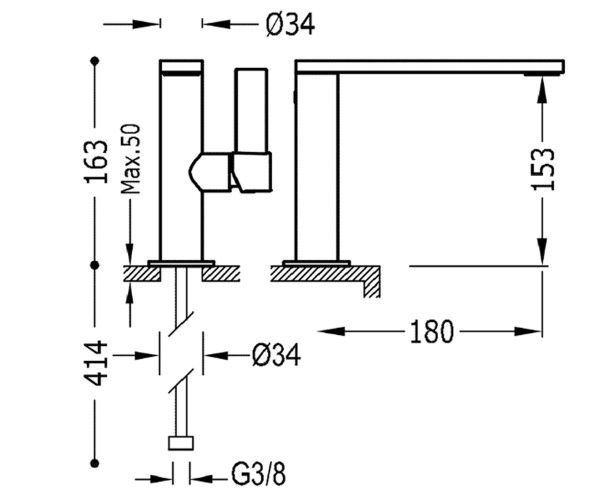 креслення Змішувач для раковини Tres Project 21120501NM