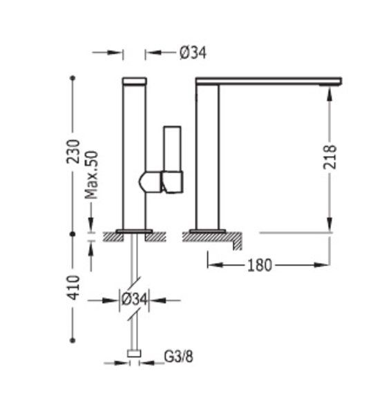 креслення Високий змішувач для раковини Tres Project 21130501BM