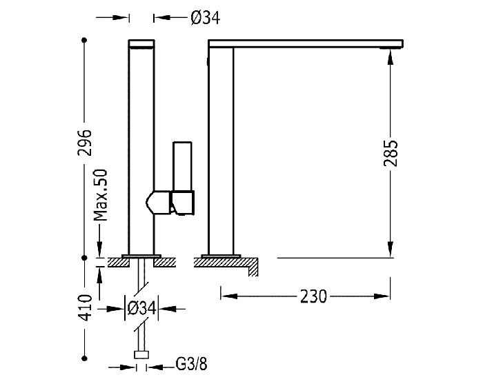 креслення Високий змішувач для раковини Tres Project 21140501