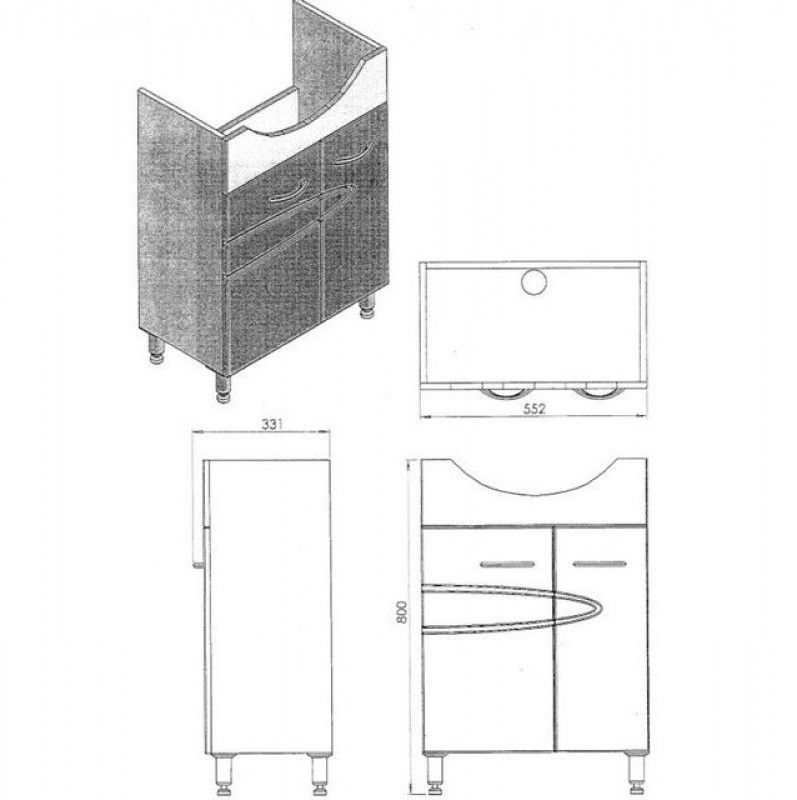чертеж Тумба с раковиной Ювента 
