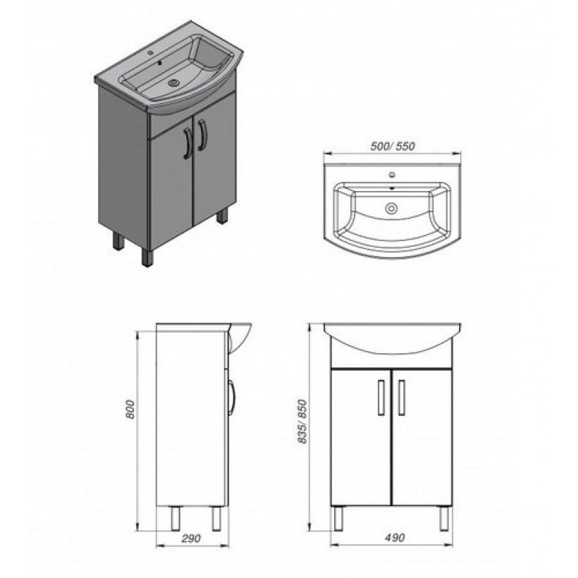 креслення Тумба Ювента Trento Trn-55 з раковиною Стиль-55 4820142276530
