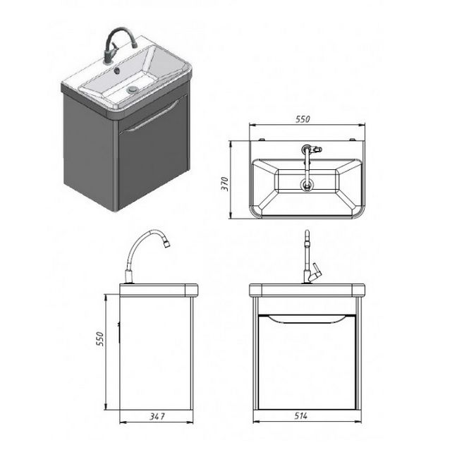 креслення Тумба Ювента Livorno Lvr-55 з раковиною Luxury-55 4820142278749