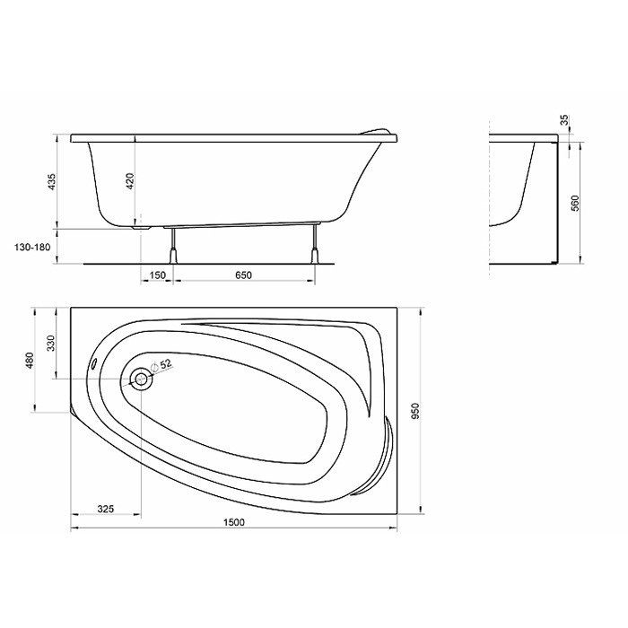 креслення Кутова ванна Kolo Mystery XWA3751000