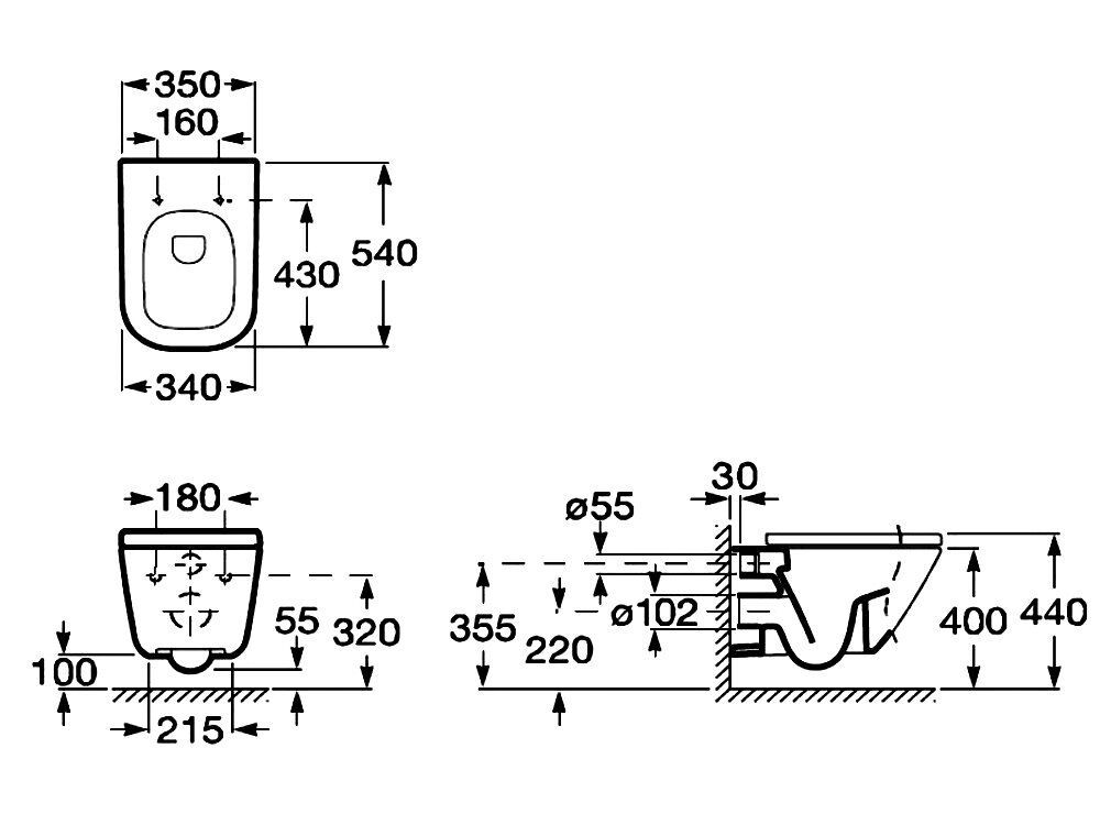 чертеж Унитаз подвесной Roca Gap A34H47C000