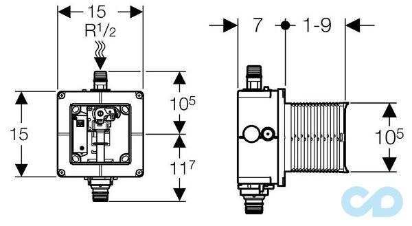 технічна схема Блок управління змивом пісуара Geberit 116.004.00.1