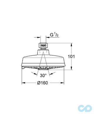 технічна схема Верхній душ Grohe Rainshower® Rustic 160 27128000
