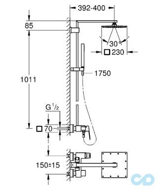 техническая схема Душевая система Grohe Euphoria Cube XXL System 230 23147001