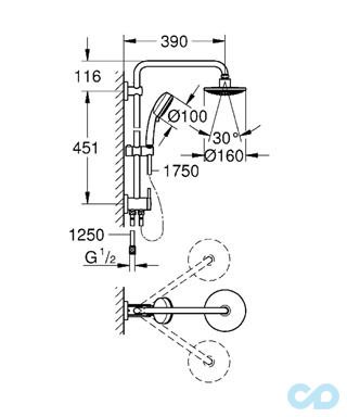 креслення Душова система Grohe New Tempesta Cosmopolitan 160 26225000