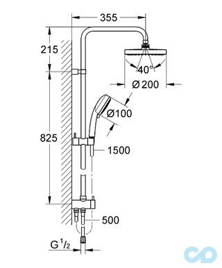 технічна схема Душова система Grohe New Tempesta Cosmopolitan System 200 27394000