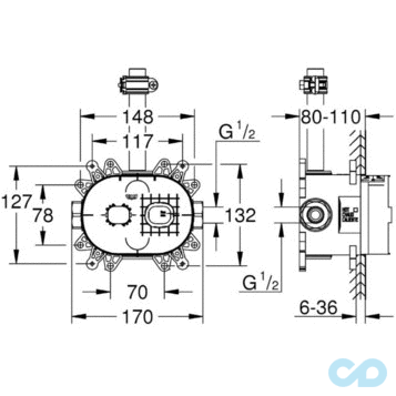 креслення Вбудована частина для SmartControl Grohe Rainshower 26264000