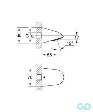 технічна схема Верхній душ Grohe Relexa 28002000