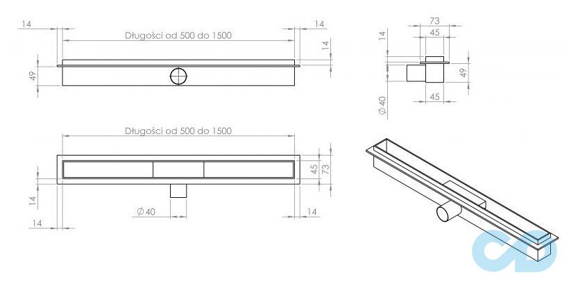креслення дренажний канал Cedor Super Slim Sea 70 см