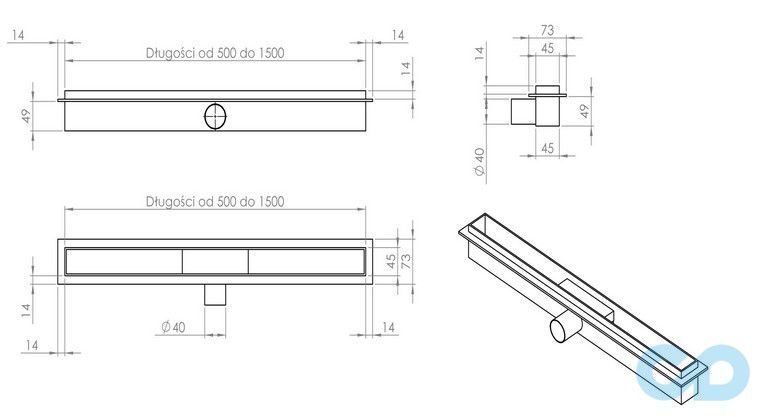 креслення дренажний канал Cedor Super Slim під плитку 80 см