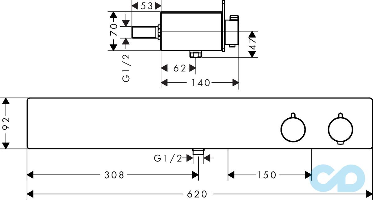 креслення Термостат ShowerTablet 600 13108000