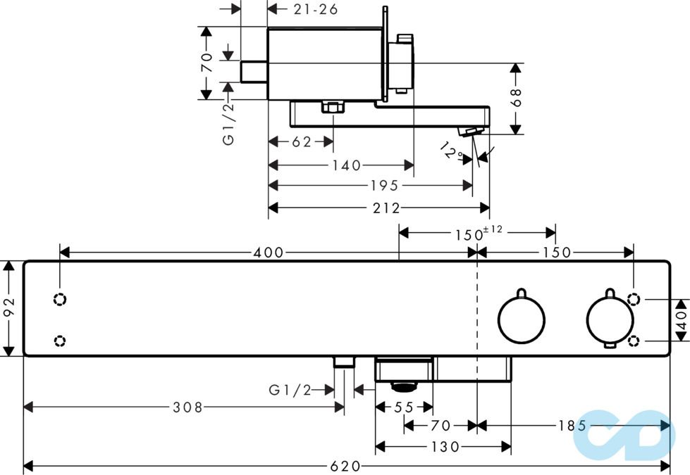 креслення Термостат ShowerTablet 600 13109000