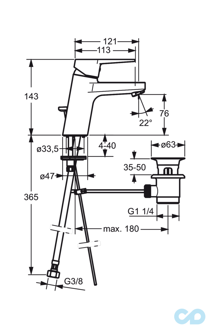 розмір змішувач для раковини oras twista 3804f