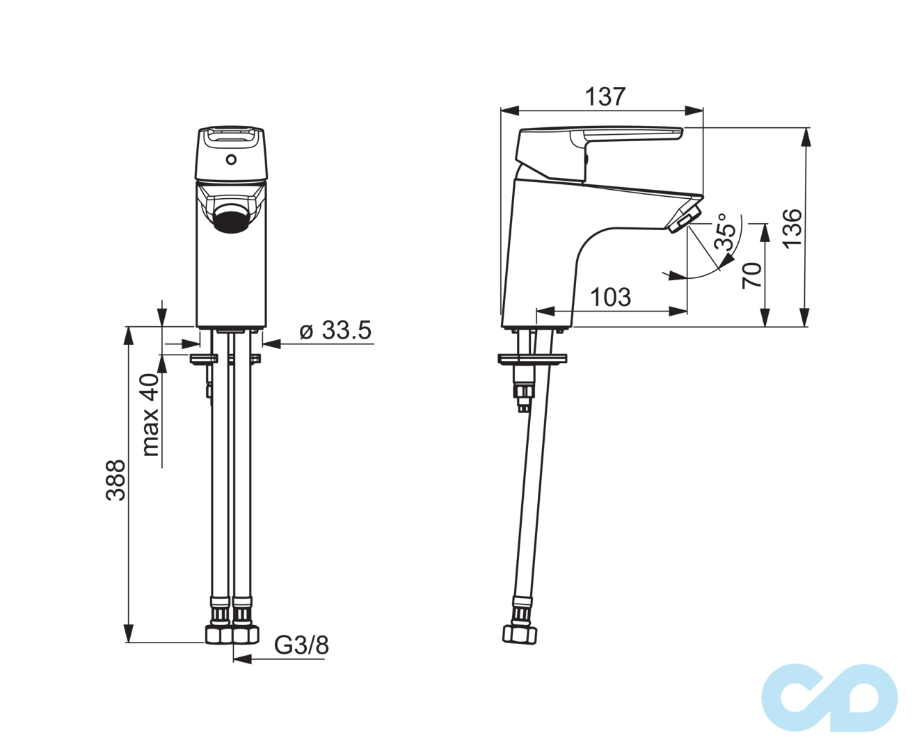 розмір змішувач для раковини oras saga 3910f